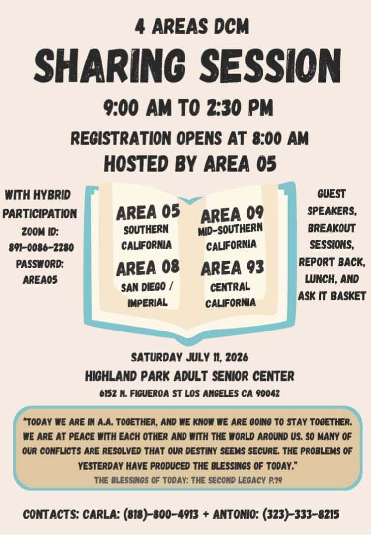 Green Flyer For 4 Areas Dcm Sharing Session, July 11 2026 At Highland Park Adult Senior Center, Los Angeles Ca.