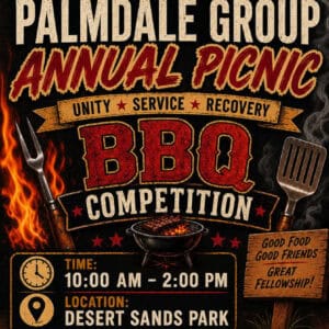 Bbq-Themed Flyer For Palmdale Group Annual Picnic And Bbq Competition, September 12 2026 At Desert Sands Park, Palmdale Ca.