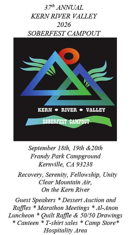 Flyer For The 37Th Annual Kern River Valley Soberfest Campout, September 18-20 2026 At Frandy Park, Kernville Ca.