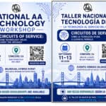 Blue circuit-themed flyer for the National AA Technology Workshop, September 11-13 2026 in Concord CA.